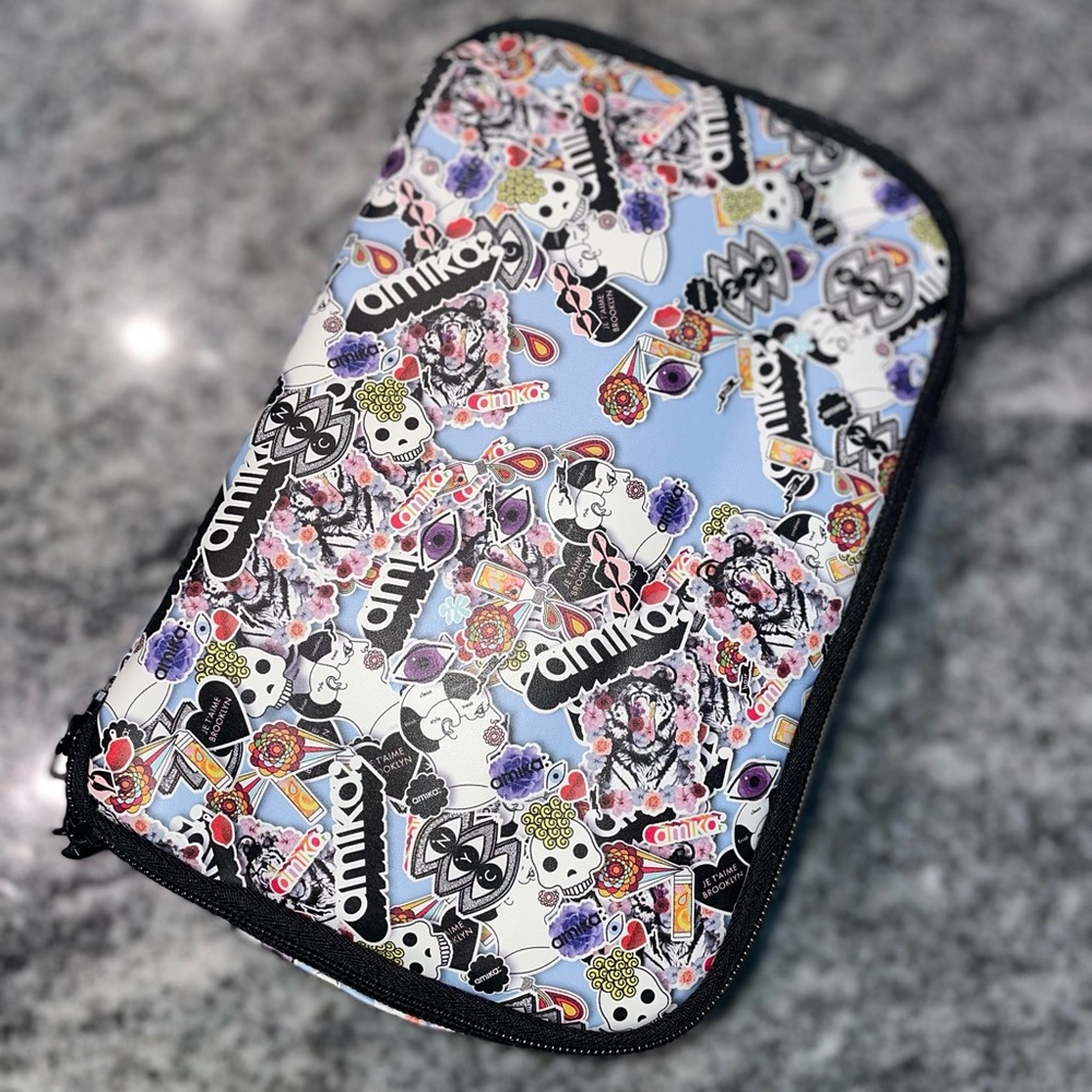 Amica | Logo Bag | Travel Pouch | Zippered | Cosmetics Case | Black w Graphics